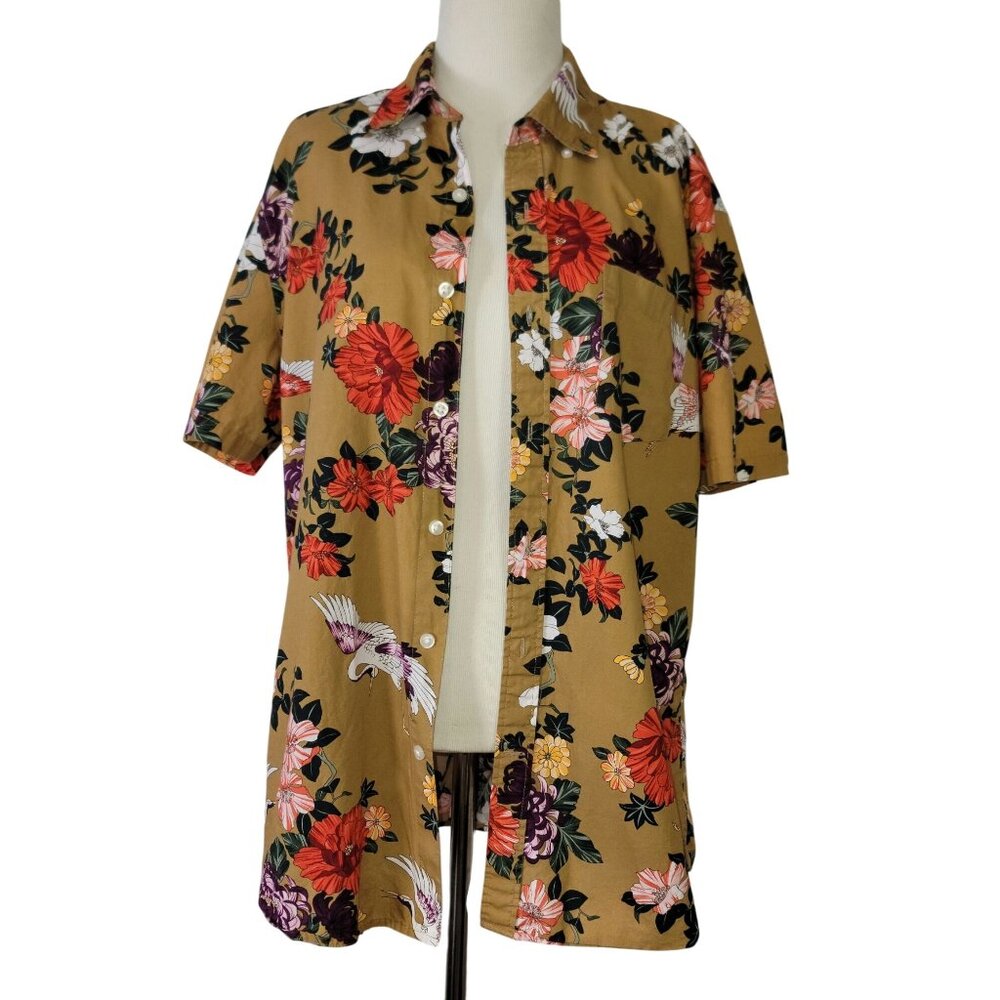 Goodthreads Mens Floral Short-Sleeve Button-Down Shirt Hawaiian Tiki - Size L